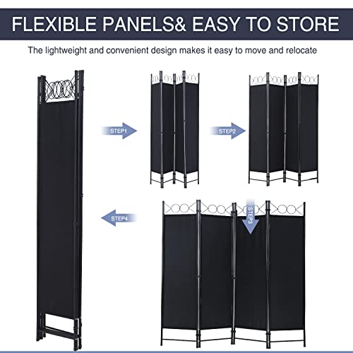 Room Divider 4 Panels 6FT Room Divider Wall Folding Privacy Screens with Steel Frame Freestanding Partition for Home Office Bedroom,Black NChanmar
