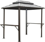 Domi 8'x6' Grill Gazebo Hardtop Aluminum BBQ Gazebo with Bar Shelves and Ceiling Hooks, Double Metal Roof Outdoor Gazebos for Patio Lawn Garden Deck (Dark Brown) domi outdoor living