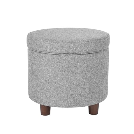 Homepop Home Decor | Upholstered Round Storage Ottoman | Ottoman with Storage for Living Room & Bedroom, Light Gray Tweed Large HomePop