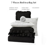 BLOOMHAVEN Full Comforter Set - 7 Pieces Ruffle Black Bedding Sets, Shabby Chic Farmhouse Bed in a Bag Full with Ruffle Comforter, Floral Sheets, Pillowcases & Shams BLOOMHAVEN