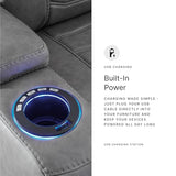 Signature Design by Ashley Schooner Rocks Power Recliner Chair, Faux Leather Upholstery with Adjustable Headrest, LED Cup Holders and Extended Ottoman for Home Theater Comfort