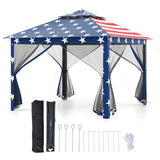 Goplus11 ft × 11 ft Pop up Gazebo, Portable Screen Canopy Shelter w/Mesh Netting Sidewalls, Vented Top, Drainage Holes, Heavy-Duty Height Adjustable Easy Setup Party Tent for Backyard Goplus
