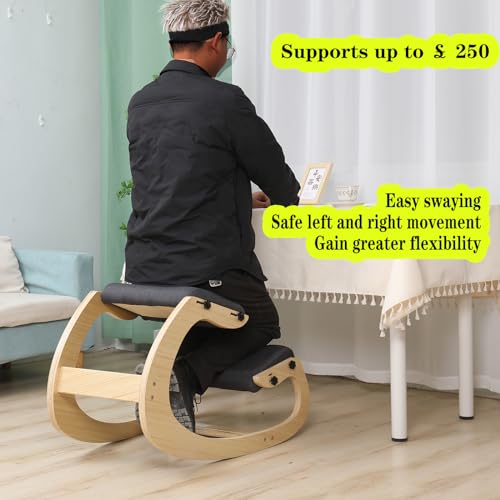 Ergonomic Kneeling Chair Adjustable Rocking Knee Chair Posture Chair for Desk,Wood Grey Home Office Kneeling Stool and Kneel Chair FDHUIJIA