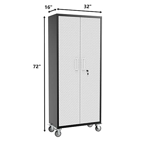 TOPKEY Metal Storage Cabinets Locker for Home Office, 72" Garage Storage Cabinet with Wheels, Lockable Door & Adjustable Shelves, Tall Large Steel Cabinet for Garage, Classroom, Laundry, Utility Room TOPKEY