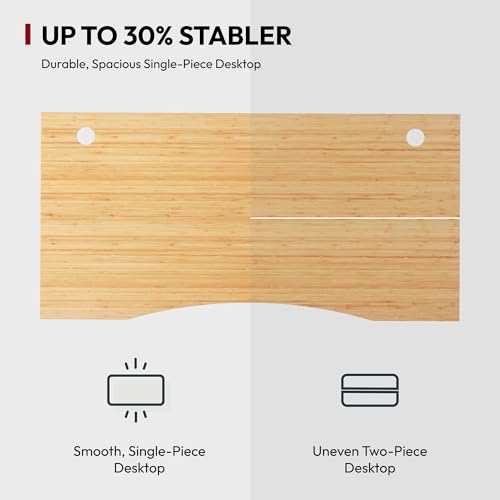 SANODESK Standing Desk 3 Stages Dual Motor 60 inch Whole-Piece Real Bamboo Desktop Height Adjustable Desk for Home Office Stand Up (Black Frame/ 60" Curved Natural Bamboo Top) SANODESK