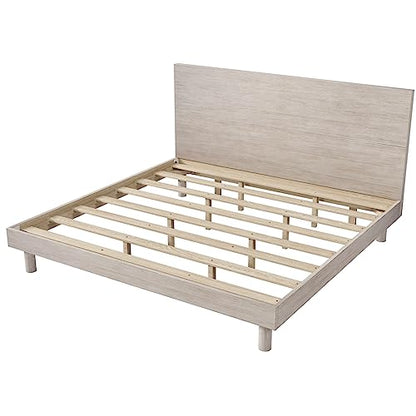 Stone Gray Solid Wood King Bed Frame with Headboard and Wooden Slats by Harper & Bright Designs - WoodArtSupply