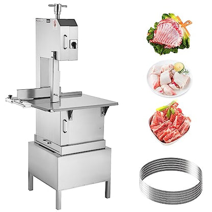 VEVOR Commercial Electric Meat Bandsaw, 2200W Stainless Steel Vertical Bone Sawing Machine, Workbeach 24.4" x 20.5", 0.16-8.7 Inch Cutting Thickness, Frozen Meat Cutter with 6 Blades for Rib  - WoodArtSupply