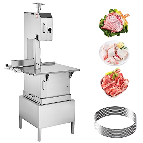 VEVOR Commercial Electric Meat Bandsaw, 2200W Stainless Steel Vertical Bone Sawing Machine, Workbeach 24.4" x 20.5", 0.16-8.7 Inch Cutting Thickness, Frozen Meat Cutter with 6 Blades for Rib  - WoodArtSupply