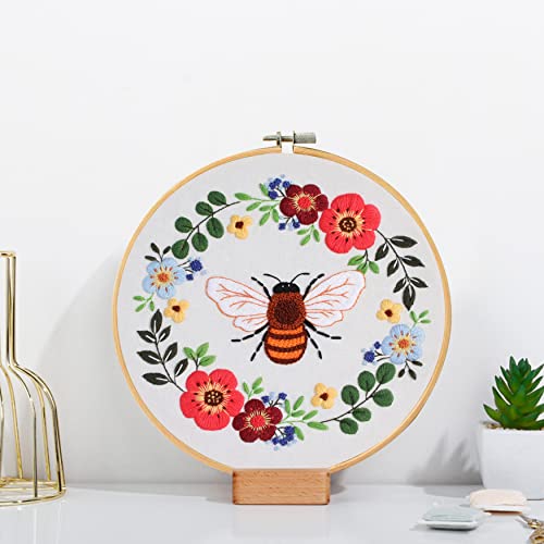Santune 3 Pack Bee Embroidery Kit for Beginners Adult Cross Stitch Kits Hand Embroidery with Animal Patterns and Instructions,DIY Sets for Women with Hoop,Threads and Needles