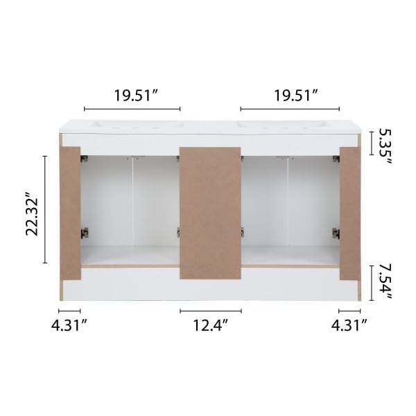 Spring Mill Cabinets Lonsdale 60-Inch Double-Sink Bathroom Vanity with White Top, 2 Soft-Close Cabinets, 3 Drawers, 60.5" W x 18.75" D, White Spring Mill Cabinets