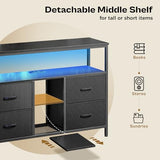 Huuger TV Stand Dresser with Power Outlets and LED Lights, 4 Drawers Entertainment Center with Open Shelf, Media Console for 50 43 Inch TV, Dresser with PU Finish, Black Huuger