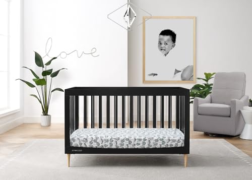 Delta Children Austin Acrylic 4-in-1 Convertible Baby Crib - Greenguard Gold Certified, Midnight Grey/Natural - WoodArtSupply