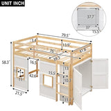 Merax Wood Loft Bed Twin Size with Storage Wardrobe, 2 Windows Design, for Teens, Boys & Girls, White Merax