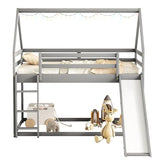 MERITLINE Twin Over Twin House Bunk Beds with Slide, Low Floor Bunk Bed for Kids, Girls, Boys,Grey MERITLINE