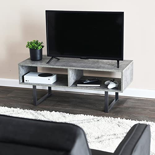 Household Essentials Jamestown TV Stand Coffee Table with Rectangular Storage Compartments Rustic Slate Concrete and Black Metal Household Essentials