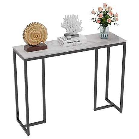 Wisfor Sintered Stone Entryway Table: White Console Table with Black Frame for Hallway - Long Narrow Table Behind Sofa, 39.4x11.8x30.9 inch Wisfor