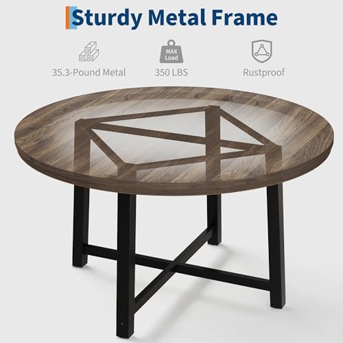 IDEALHOUSE 47" Round Dining Table for 4, Kitchen Dining Room Table with Sturdy Metal Frame, Wood Circle Kitchen Table for Space Saving -Brown IDEALHOUSE