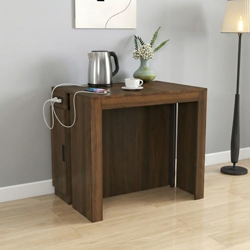 Transform Table Extendable Dining Room Table 23.62"-118.11" w/Charging Station, Folding Dining Table Hidden Storage, Space-Saving Console for Small Apartments, Seats 2-12 (Walnut, with Storage&Outlet) VENLUSUIR