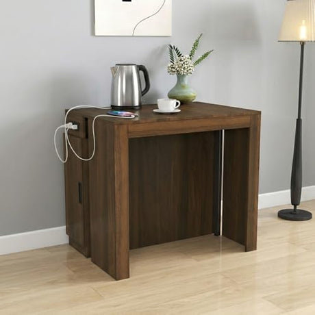Transform Table Extendable Dining Room Table 23.62"-118.11" w/Charging Station, Folding Dining Table Hidden Storage, Space-Saving Console for Small Apartments, Seats 2-12 (Walnut, with Storage&Outlet) VENLUSUIR