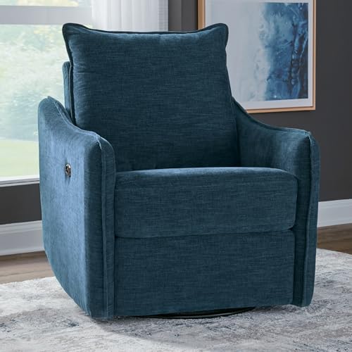 Signature Design by Ashley McBurg Contemporary Swivel Power Recliner with USB Ports, Blue Signature Design by Ashley