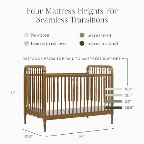 Namesake Liberty 3-in-1 Convertible Spindle Crib with Toddler Bed Conversion Kit in Natural Walnut, Greenguard Gold and FSC® Certified NAMESAKE