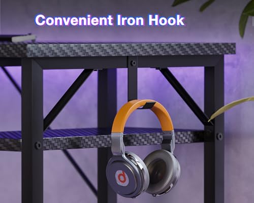 ODK 53" L Shaped Gaming Desk with Hutch & Headphone Hook, Corner Computer Table with Storage Shelves for Home Office, Black ODK