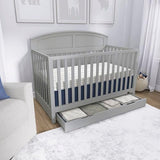 Dream On Me Storybrooke 5-in-1 Convertible Full-Size Crib with Under Drawer, Pebble Grey, GreenGuard Gold & BSA, Convert to Toddler, Day & Full-Size Bed, 3 Mattress Heights, Sustainable Pinewood