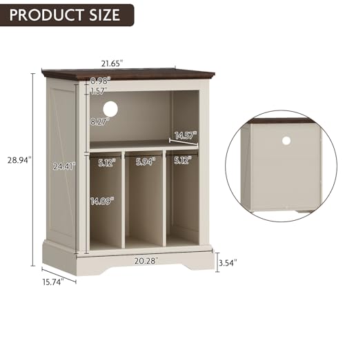 RowyPoey Farmhouse Record Player Stand, 3 Tier End Table, Turntable Stand with Vinyl Record Storage, Wood Record Holder Cabinet Dispaly Shelf for Living Room,Bedroom,Office,Antique White RowyPoey