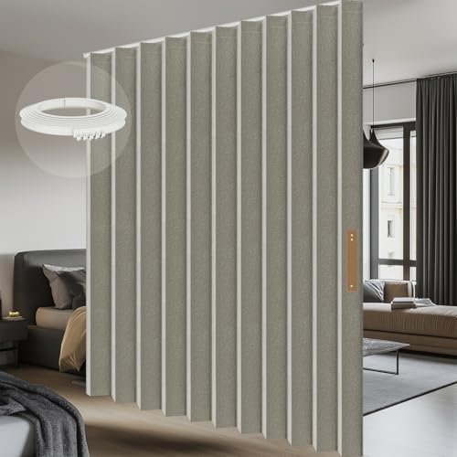 AJAZZ 100% Blackout Accordion Room Divider Curtains - with Flexible Ceiling Track Total Privacy Sound Proof Curtains Suitable for Bedroom Patio Sliding Door(Grey, W100 x L84, 1 Pack) AJAZZ