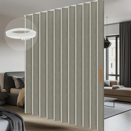 AJAZZ 100% Blackout Accordion Room Divider Curtains - with Flexible Ceiling Track Total Privacy Sound Proof Curtains Suitable for Bedroom Patio Sliding Door(Grey, W100 x L84, 1 Pack) AJAZZ
