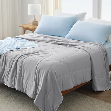 Bedsure Cooling Comforter Queen Size - GentleSoft Moisture Wicking Cooling Blanket for Hot Sleepers, Breathable Lightweight Duvet Insert, Dual-Sided Summer Blanket, Gray, 88x88 Inches Bedsure