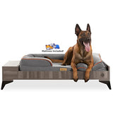 TailZzz Wooden Dog Bed with Mattress, Large to Extra Large Water-Resistant Elevated Pet Bed, Wooden Pet Bed with Storage, Greenguard Gold Certified, Machine Washable, Smokey Grey, Wyatt TailZzz