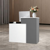 HPLWYM White Grey Reception Desk with Counter, Reception Table with Lockable Drawer, Front Desk Reception Room Table for Office Lobby Cafe Salon HPLWYM