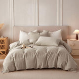 BFS HOME Linen Duvet Cover Twin Size - Soft Breathable Cotton Linen Blend, 3-Pieces Bedding Set with 2 Pillowcases, Stonewashed Texture, Khaki, All-Season Comfort BFS HOME