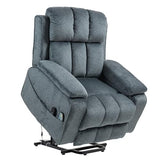 RHHVVR Oversized Lay Flat Recliner for Adults, Large Power Lift Recliner Chair with Extended Footrest, Electric Massage Living Room Sofa Chair, Side Storage Box Cup Holder, Blue Grey