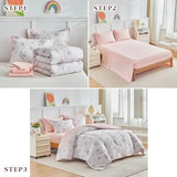 Joyreap 6pcs Bed in a Bag for Girls, Floral Pink Design, Twin Size Microfiber Comforter Sheet Set, Soft Cozy Bedding Comforter Set for All Season Joyreap