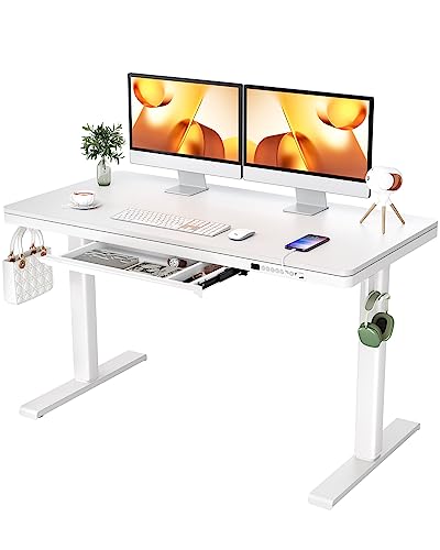 ErGear Dual Motor Electric Standing Desk with Drawers,48x24 Inch Whole-Piece Quick Install,Height Adjustable Stand up Sit Stand Home Office Ergonomic Workstation with USB Charging Ports(White)