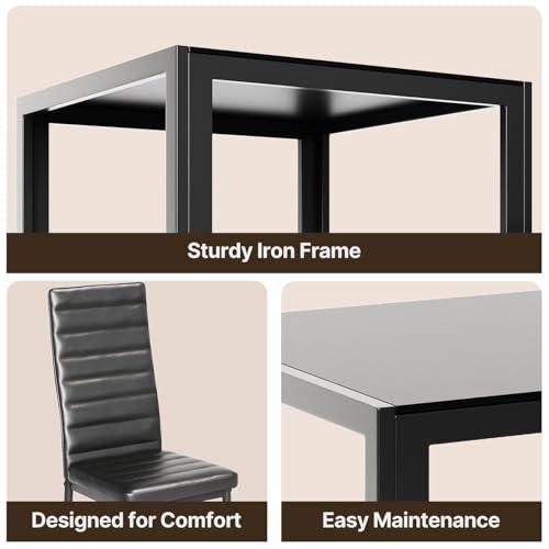 Gizoon 3 Piece Glass Dining Table Set, Kitchen and Chairs for 2, PU Leather Modern Room Sets for Home, Kitchen, Living Room Gizoon