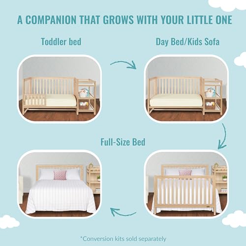 Dream On Me Milo 5-in-1 Convertible Crib and Changing Table with Free Changing Pad in Vintage White Oak, 3 Mattress Height Settings, Non-Toxic Finishes, Pinewood Dream On Me