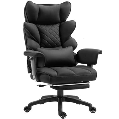 Dowinx Big and Tall Office Chair with Pocket Spring Cushion,High Back Computer Gaming Chairs with Adjustable Armrests,Executive Desk Chairs with Lumbar Support and Footrest,Fabric-Black