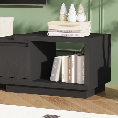 Timechee Black TV Stands for Living Room, Extendable Under TV Table Stand Cabinet with Drawers, Entertainment Center with Storage, Modern Entertainment Media Console Center for Living Room, Bedroom Timechee