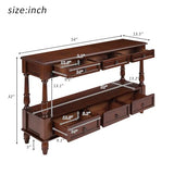 LKTART 54'' Solid Wood Console Table, Farmhouse Entryway Table with 6 Drawers and Shelf, Narrow Long Sofa Table with Storage for Living Room Hallway, Couch, Foyer (Cherry) LKTART