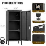Black Metal Locker Cabinet, 35.4" H Home Office Storage Lockers, Vertical Steel Storage Cabinet with Locking Door and 2 Adjustable Shelves, Garage Tool File Cabinets for Home Office,Garage,Bathroom risuoge