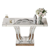 LUMISOL Mirrored Console Table, 43 Inch Silver Entryway Table with Curved Stone-Inlaid Legs, Modern Mirror-Decorated Sofa Table Behind Couch, Side Table for Living Room Foyer Hallway, Silver LUMISOL