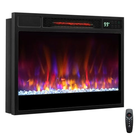 SIMOE 23" Electric Fireplace Inserts, 1500W Recessed Fireplace Heater with Remote Control, 6 Flame Colors & 5 Brightness, 8H Timer, Infrared Quartz Fireplace Insert for Indoor, 23" W x 17" H SIMOE