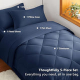 CozyLux Twin Comforter Set with Sheets Navy Blue - 5 Pieces Bed in a Bag Twin, All Season Bed Set for Girls and Boys, Bedding Set with Down Alternative Comforter, Sheets, Pillowcase & Sham CozyLux