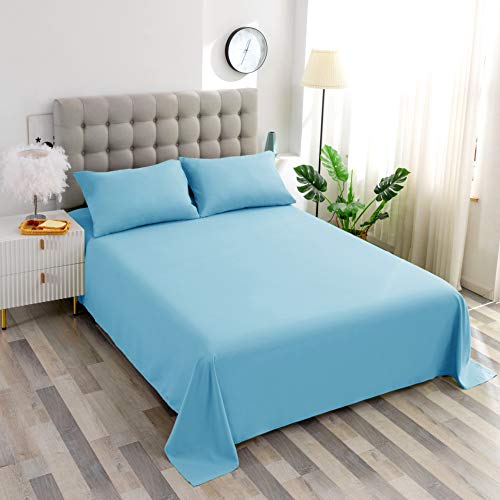 Sfoothome Single Fitted Sheet (Twin - Sky Blue) - Deep Pocket Brushed Velvety Microfiber, Breathable, Extra Soft and Comfortable - Wrinkle, Fade, Stain and Abrasion Resistant Sfoothome