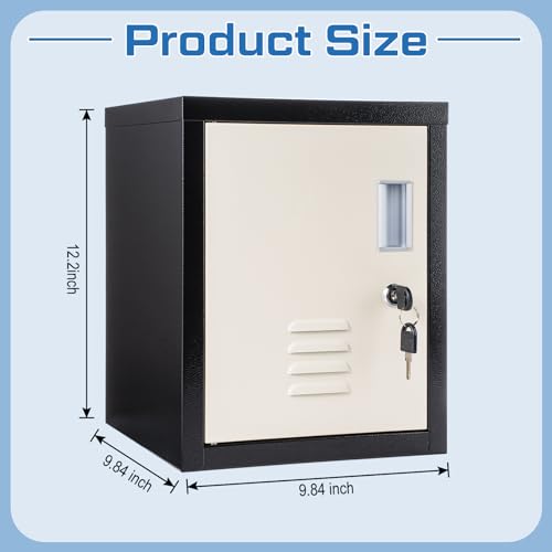 Suzile Lockable Storage Cabinet Metal Lockable Steel Storage Cabinet Organizer Storage Lockers for Employees Vertical Metal Cabinets End Side Table Steel Bedside Storage with Shelflf (Black Beige) Suzile