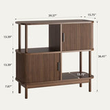 OneBlis 40" Large Record Player Stand with Charging Station, Mid Century Modern Turntable Cabinet with Sliding Doors, Wood Vinyl Record Storage Stand for Living Room Music Corner OneBlis