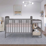 Dream On Me Anna 3-in-1 Convertible Full-Size Baby Crib & Changer with Storage in Steel Grey, GreenGuard Gold & JPMA, Pinewood, Converts to Day & Toddler Bed, 3 Mattress Heights, 1″ Changing Pad